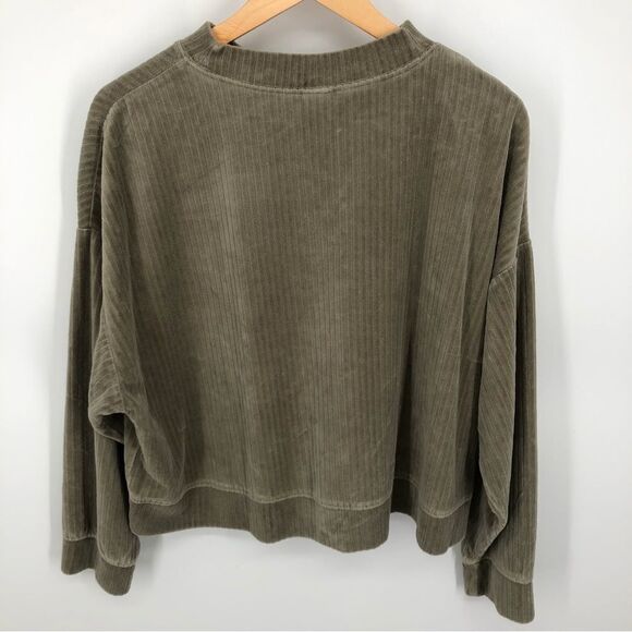 H&M Boxy Sweatshirt Womens Large Green Ribbed Velour Velvet - Picture 5 of 9